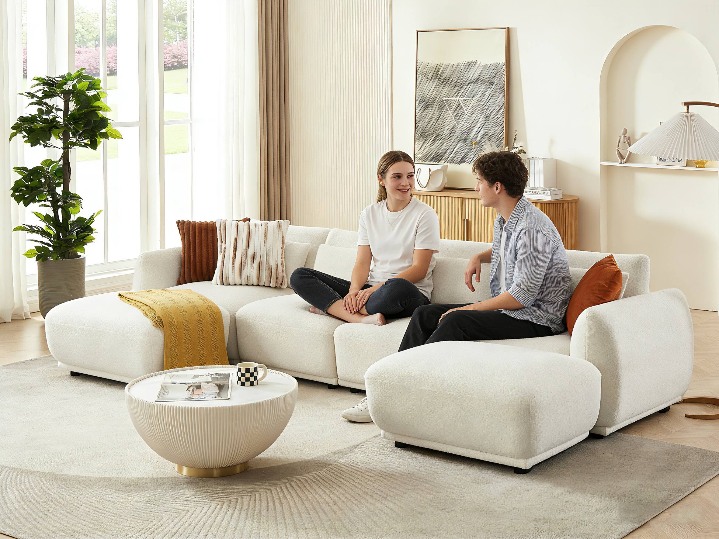 Left. Electra Tech Xpress - Sectional Sofa Couch,Convertible U Shaped Sectional for Living Room,Modular L Shaped Couch with Removable Ottoman - White.