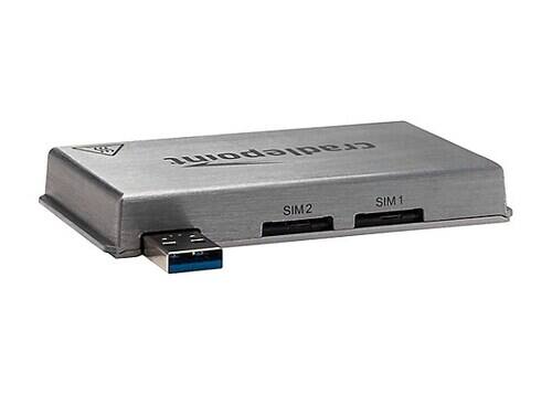 The text on the image should be grouped and corrected as follows:
- "CradlePoint"
- "SIM 1"
- "SIM 2"