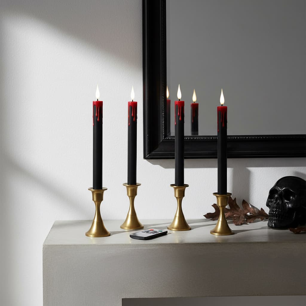 Alt View 2. FINEAK - 4 Pack Black Flameless Taper Candles: Remote Timer, Battery-Operated LED - Black.