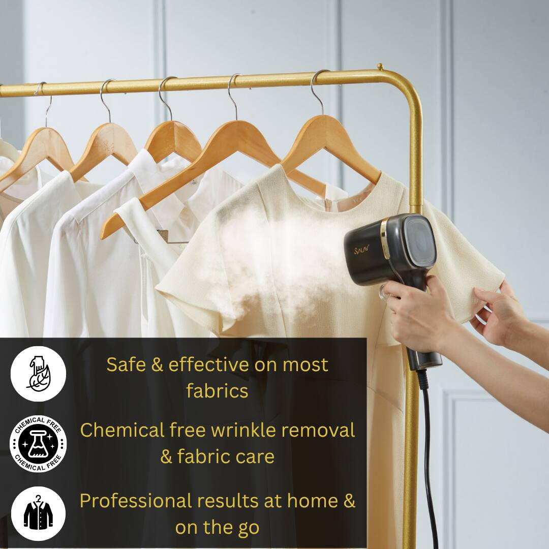 - Safe & effective on most fabrics
- Chemical free wrinkle removal & fabric care
- Professional results at home & on the go