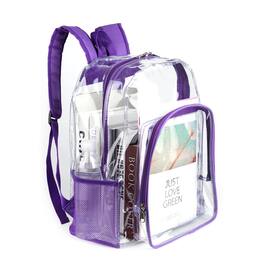 Stamp n Camp - Clear Backpack - Backpacks For School Transparent Bookbag Large See Through Bag Work College Concert Black 16 Inch - Purple