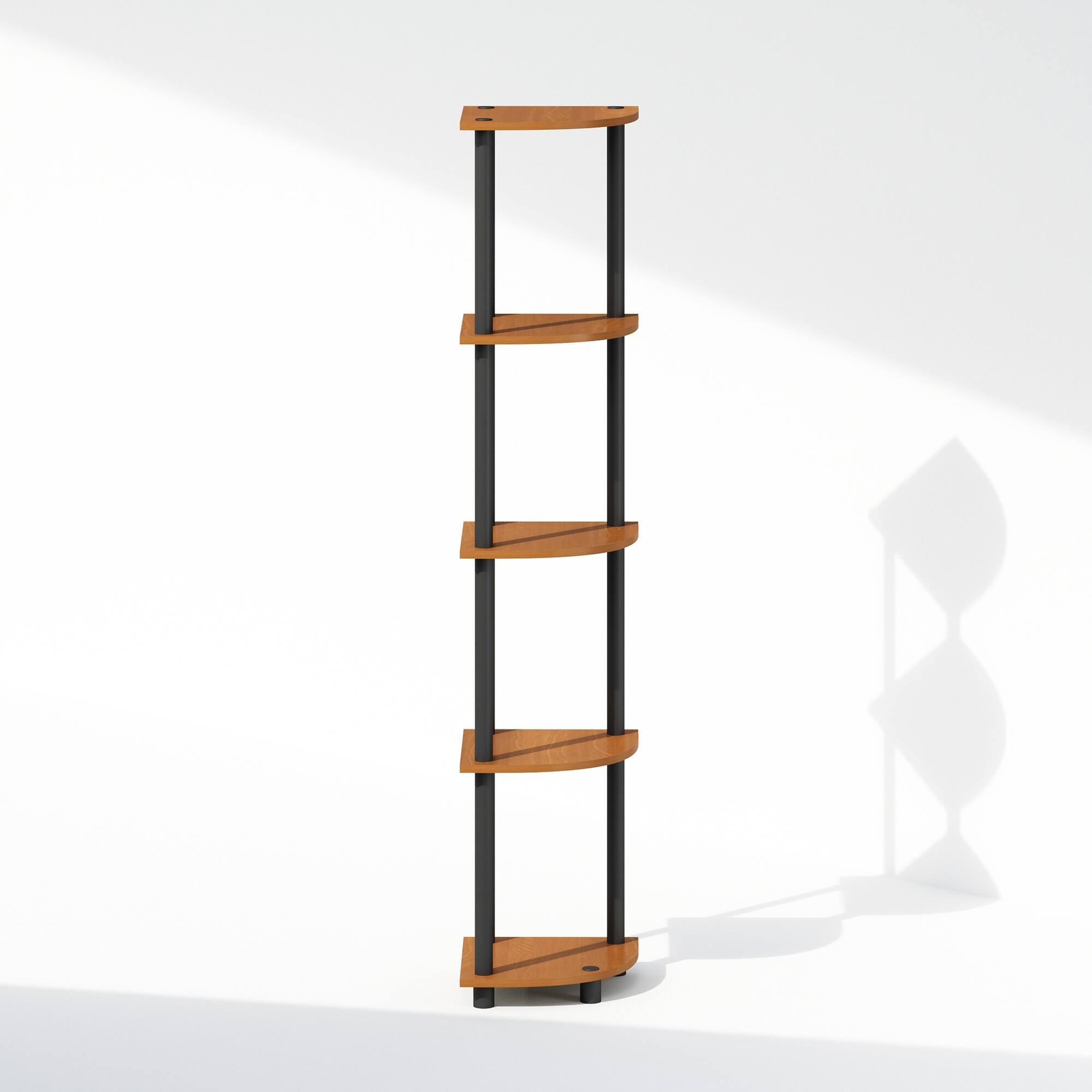 Alt View 2. Furinno - TURN-N-TUBE Shelving Unit, Corner Shelf, 5-Tier Corner Display Rack, Shelving Unit - Light Cherry Oak/Black.