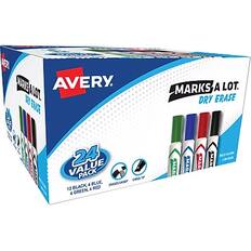 Avery Marks a Lot. Dry Erase 24 Value Pack. 12 Black, 4 Blue, 4 Red, 4 Green. Erases Easily.