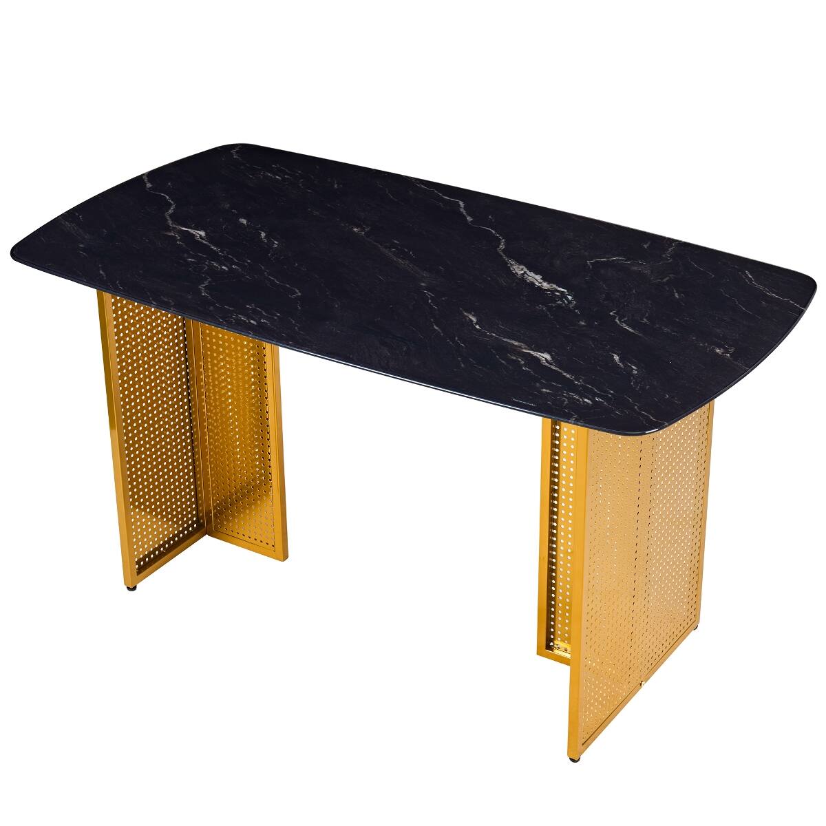 Loheer Rectangular Tempered Glass Dining Table for 6 with Marble ...