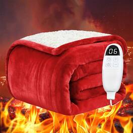 AENKYO - 72"x84" Heated Blanket Throw Blanket Fast Heating Flannel Electric Blanket with 10 Time Settings 6 Heating Settings - Red
