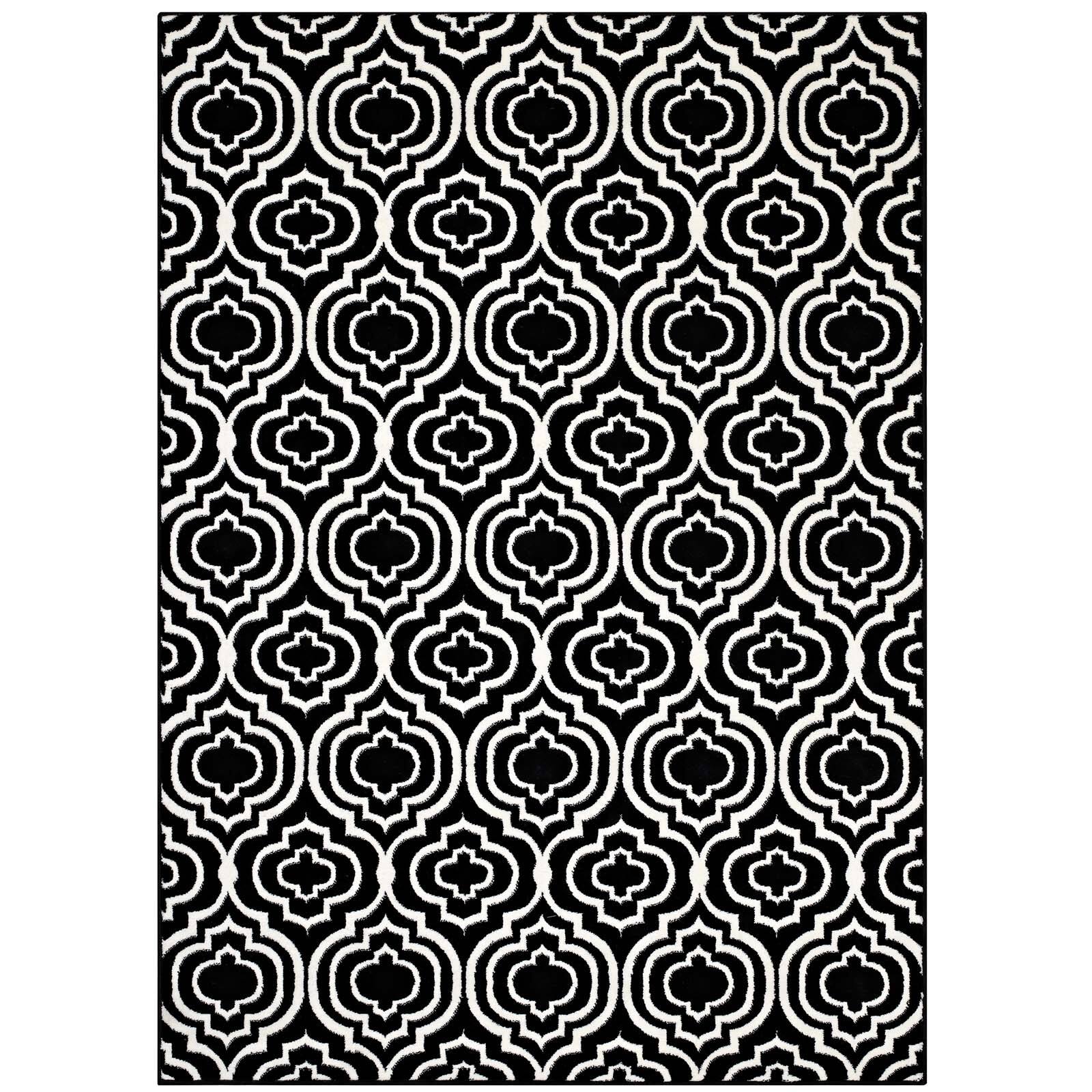 Angle. Modway - Frame Transitional Moroccan Trellis Area Rug - Black and White.