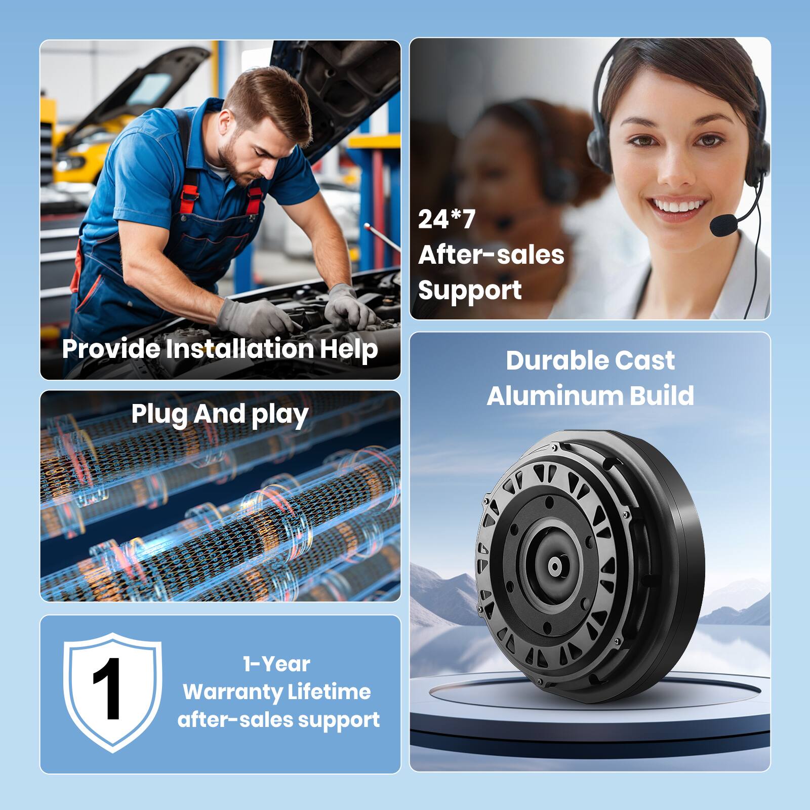 - 24*7 After-sales Support
- Provide Installation Help
- Plug And Play
- Durable Cast Aluminum Build
- 1-Year Warranty
- Lifetime after-sales support