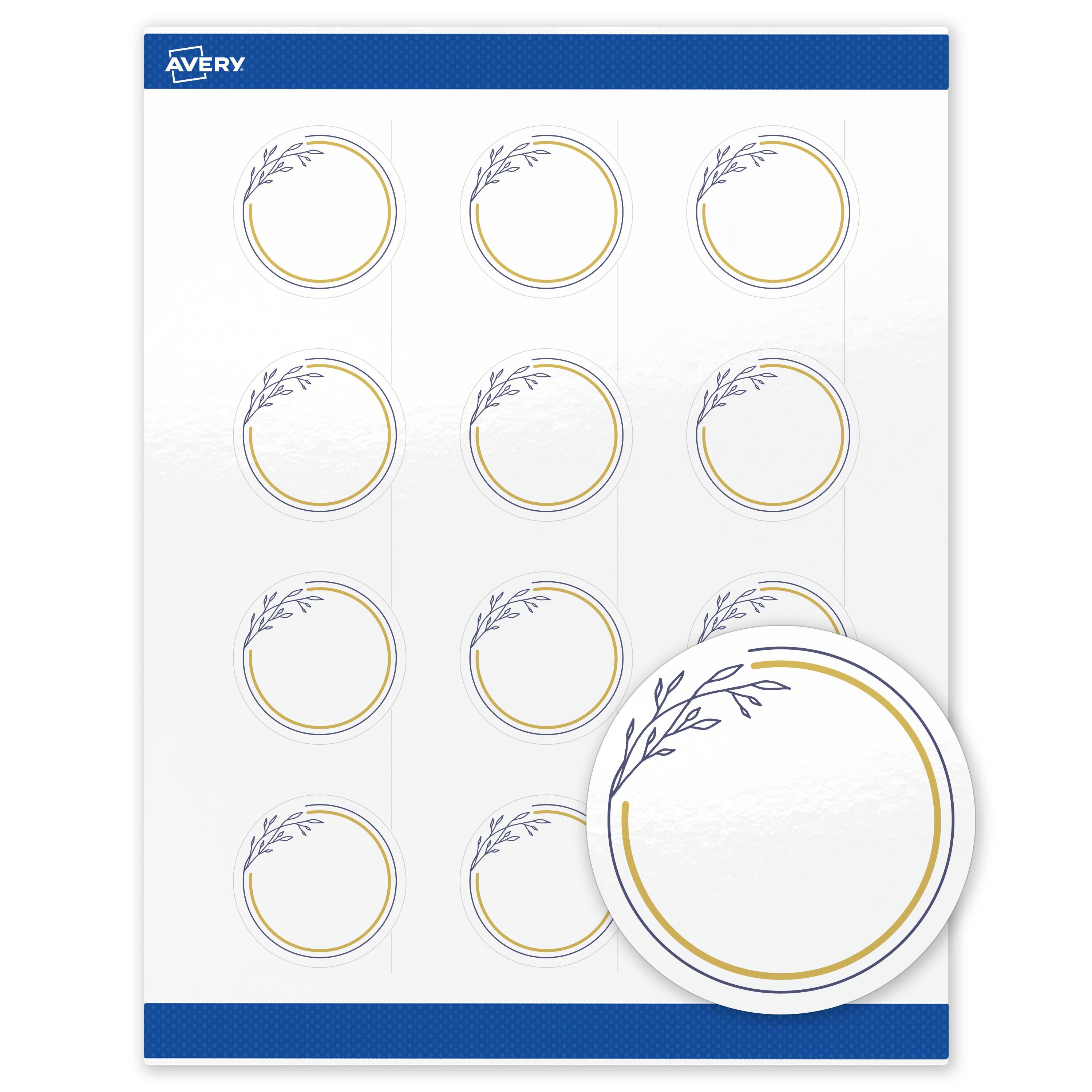 Front. Avery - Avery Labels, 2" Diameter, Glossy White, Gold & Navy/Florals - White.