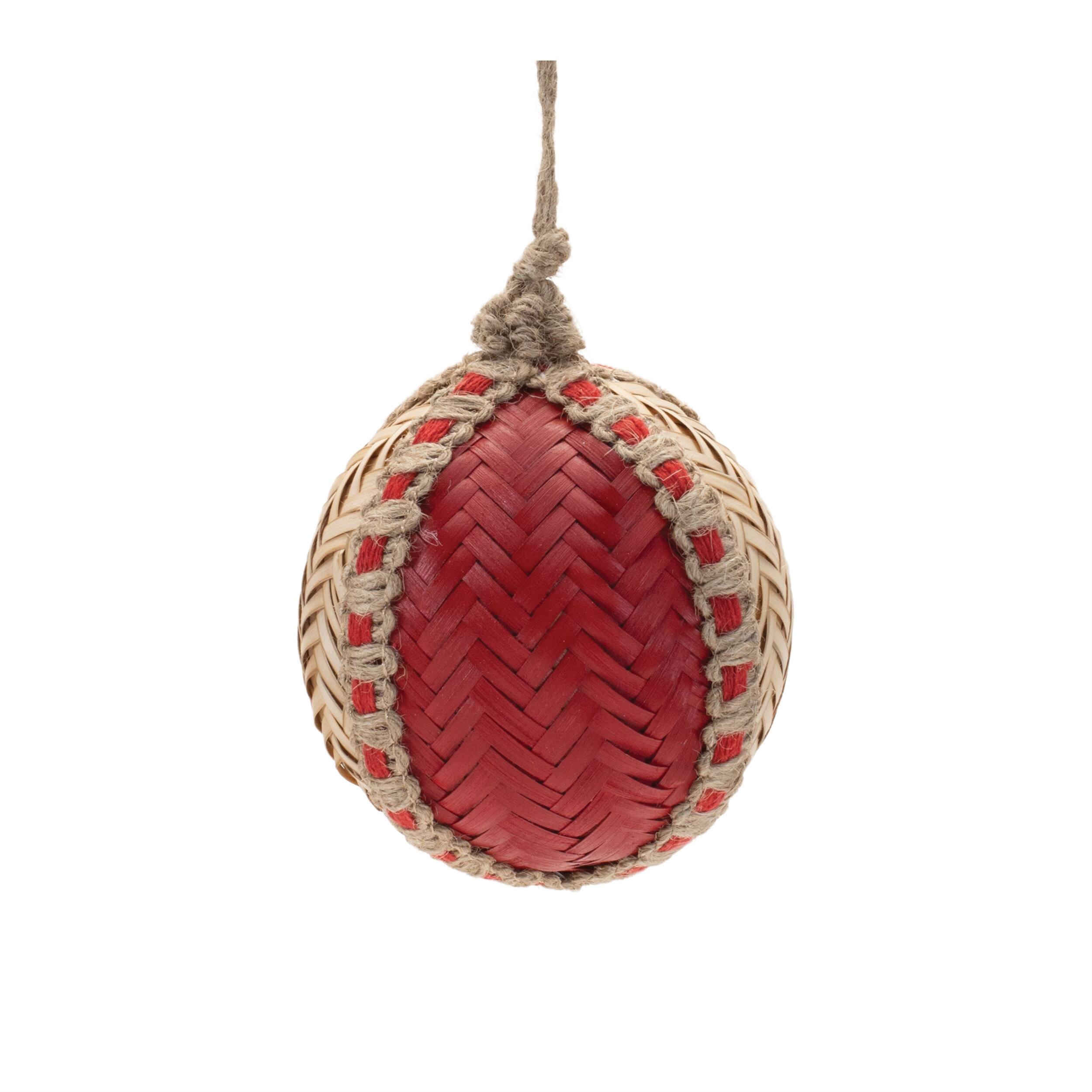 Back. BreeBe - Woven Bamboo Ornament (Set of 4) - Red, Beige.