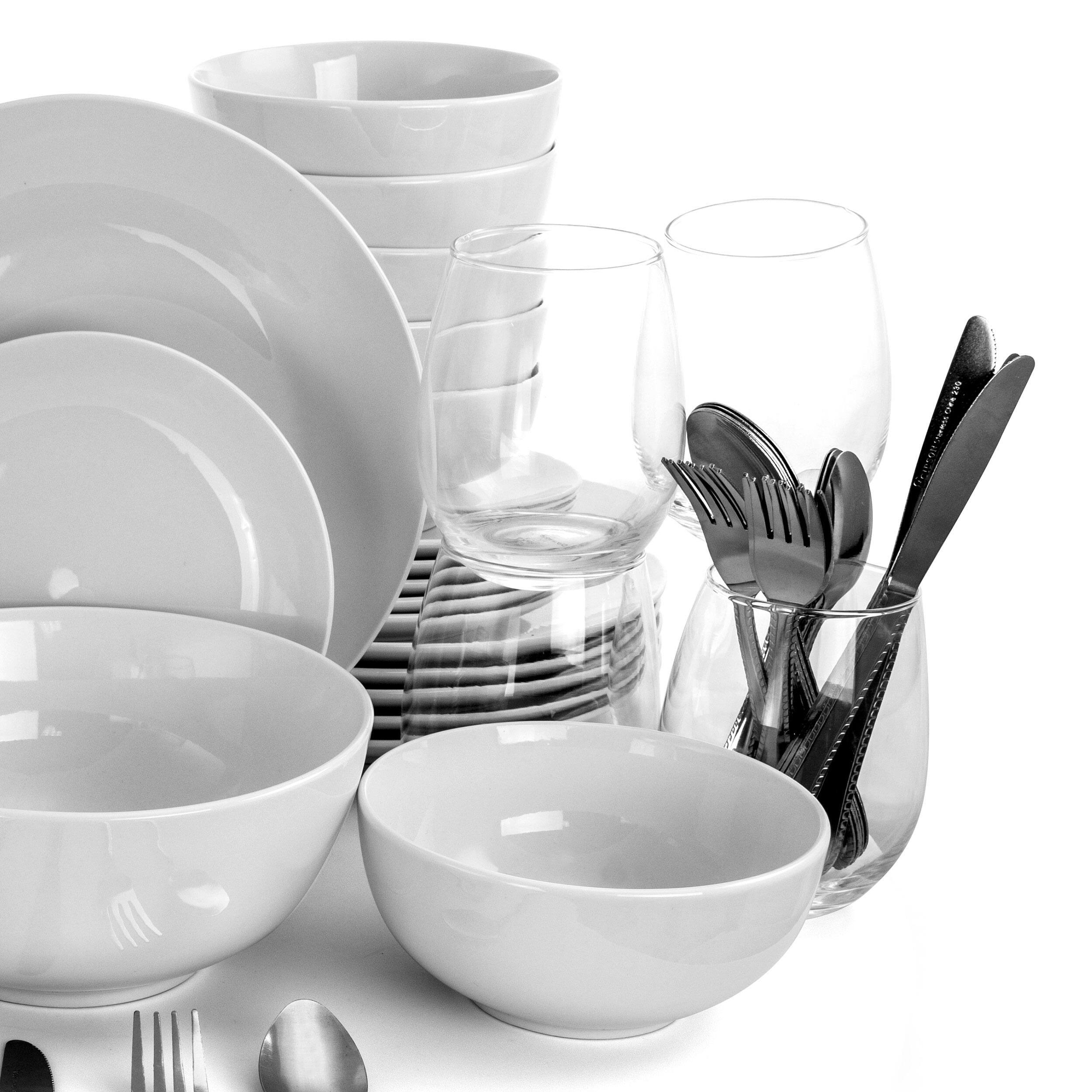 Alt View 3. Gibson - Gibson All U Need 60 Piece Ceramic Dinnerware Combo Set with Drinkware and Flatware - White.