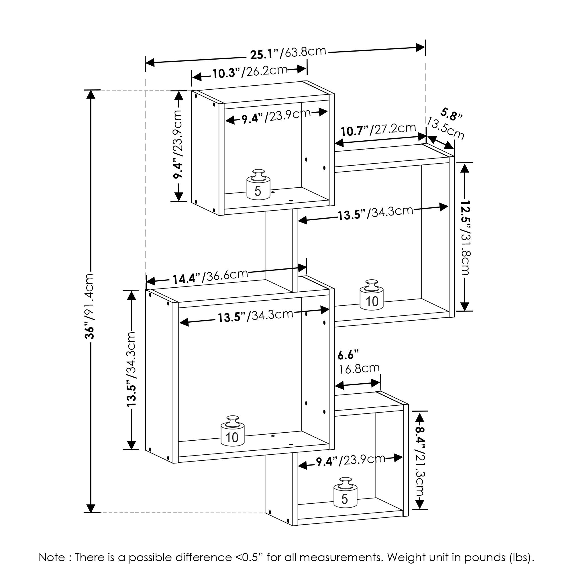 - 36" / 91.4cm
- 13.5" / 34.3cm
- 25.1" / 63.8cm
- 10.3" / 26.2cm
- 9.4" / 23.9cm
- 5.8" / 14.7cm
- 10.7" / 27.2cm
- 12.5" / 31.8cm
- 14.4" / 36.6cm
- 6.6" / 16.8cm
- 8.4" / 21.3cm
- 9.4" / 23.9cm
- 13.5" / 34.3cm
- 13.5" / 34.3cm
- 13.5" / 34.3cm
- 9.4" / 23.9cm
- 9.4" / 23.9cm

Note: There is a possible difference <0.
