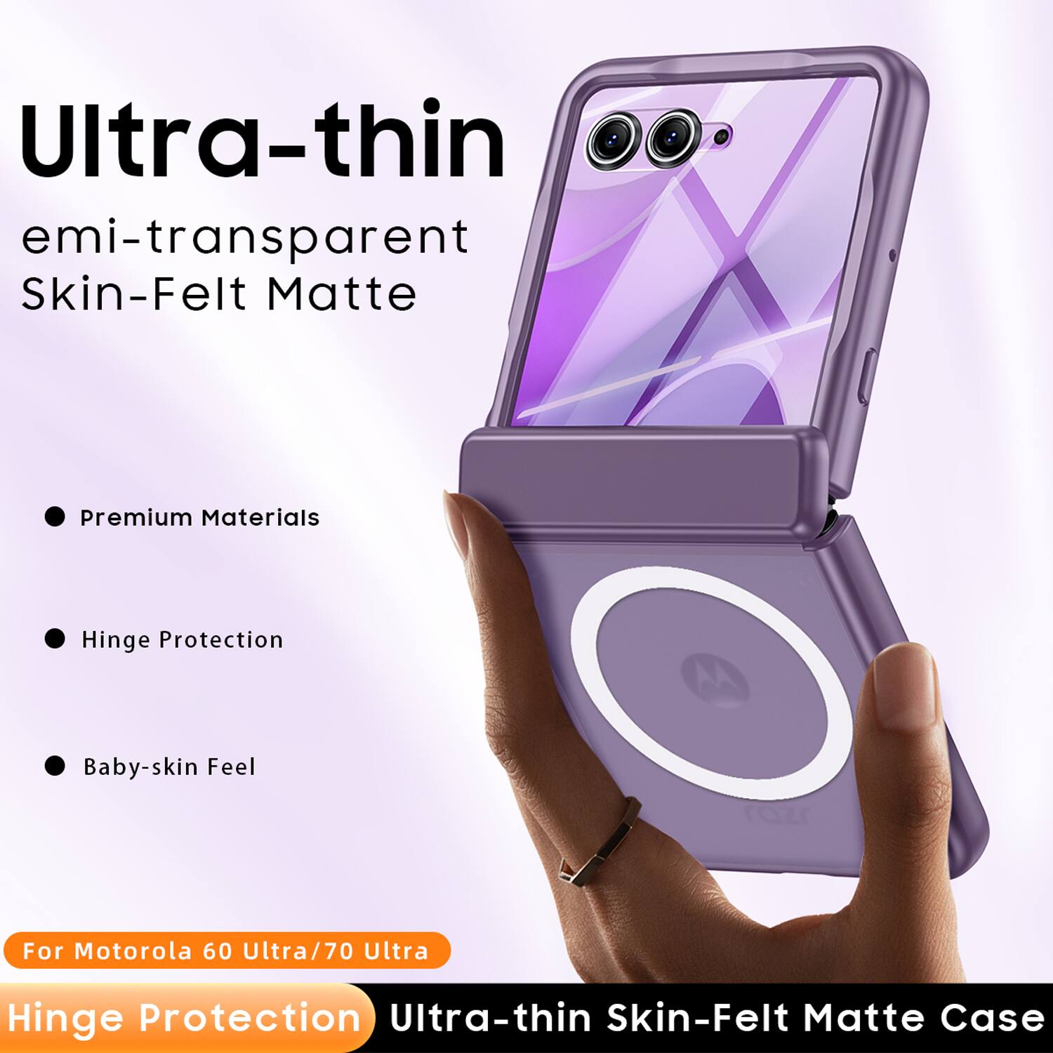 Ultra-thin emi-transparent Skin-Felt Matte Premium Materials Hinge Protection Baby-skin Feel For Motorola 60 Ultra/70 Ultra Hinge Protection Ultra-thin Skin-Felt Matte Case