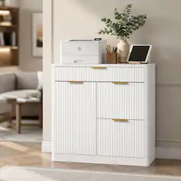RYHNUYNE - Freestanding File Cabinet with Charging Station, Large Drawers & Cabinet Doors, Particle Board Office Storage Cabinet