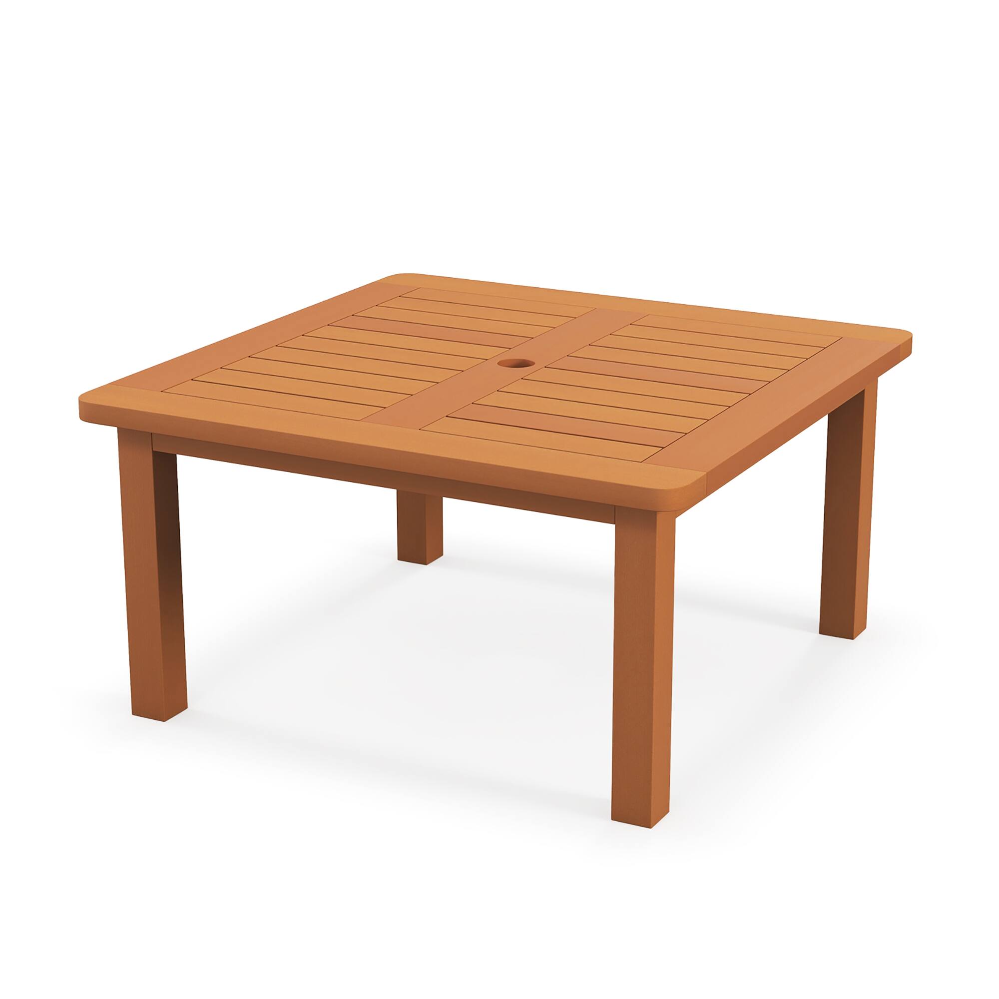 Alt View 9. Gymax - Gymax Patio Coffee Table w/ Umbrella Hole Slatted Tabletop & Teak Oil Finish - Natural.