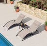 PURPLE LEAF - 3-Pieces Oversized Aluminum Outdoor Chaise Lounge Patio Lounge Chair with Side Table - Beige