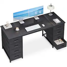AODK - Computer Desk with 8 Fabric Drawers, Large Storage Modern Office Desk for Home Office & Study - Black