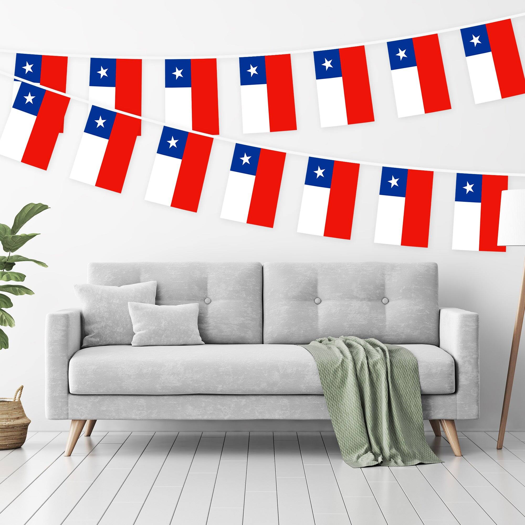 Angle. G128 - Chile Bunting Banner, 38 Mini Flags on 33 ft String, 8.2 x 5.5 in. - Assorted Colors.