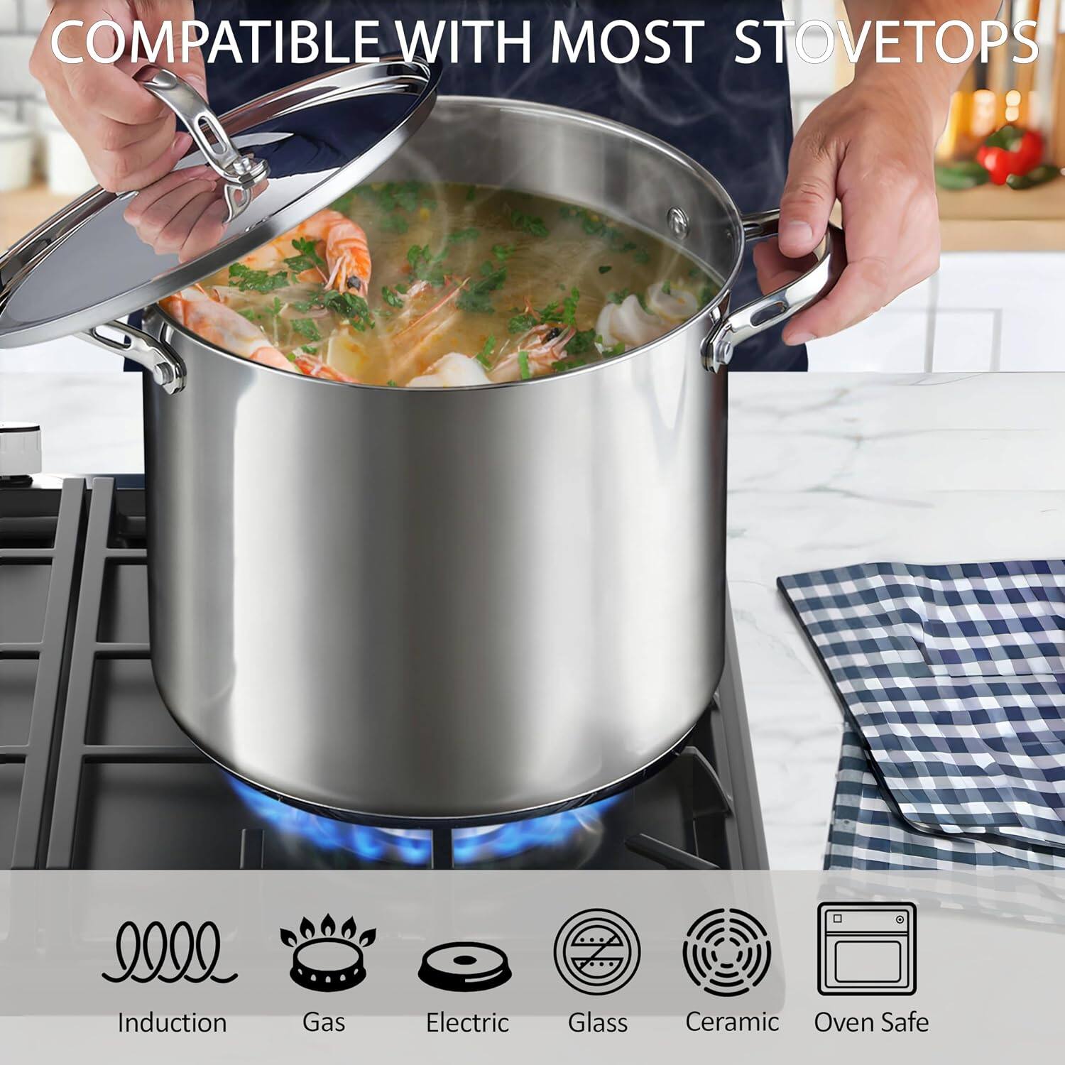 COMPATIBLE WITH MOST STOVETOPS

- Induction
- Gas
- Electric
- Glass
- Ceramic
- Oven Safe