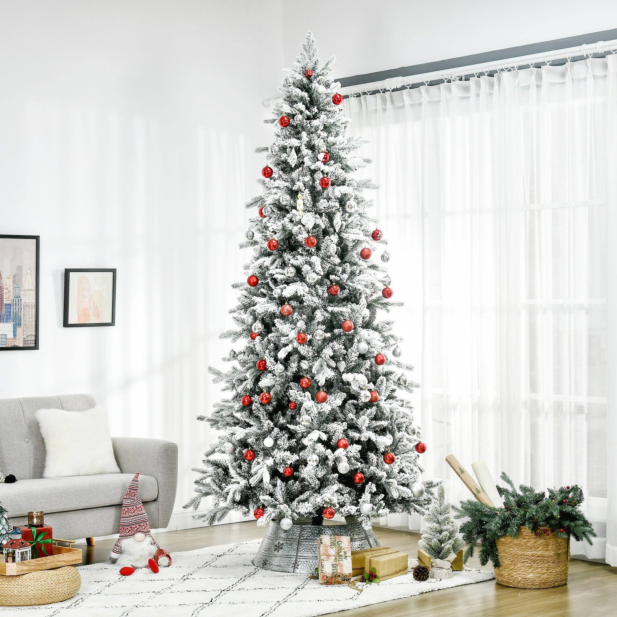 Alt View 5. BreeBe - 9 Foot Pine Snow Flocked Artificial Christmas Tree with 616 Realistic Cedar Branches - Green.