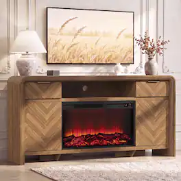 paproos - 63" Fireplace TV Stand with 30" LED Electric Fireplace, Entertainment Center Fits TVs up to 70" for Living Room - Walnut