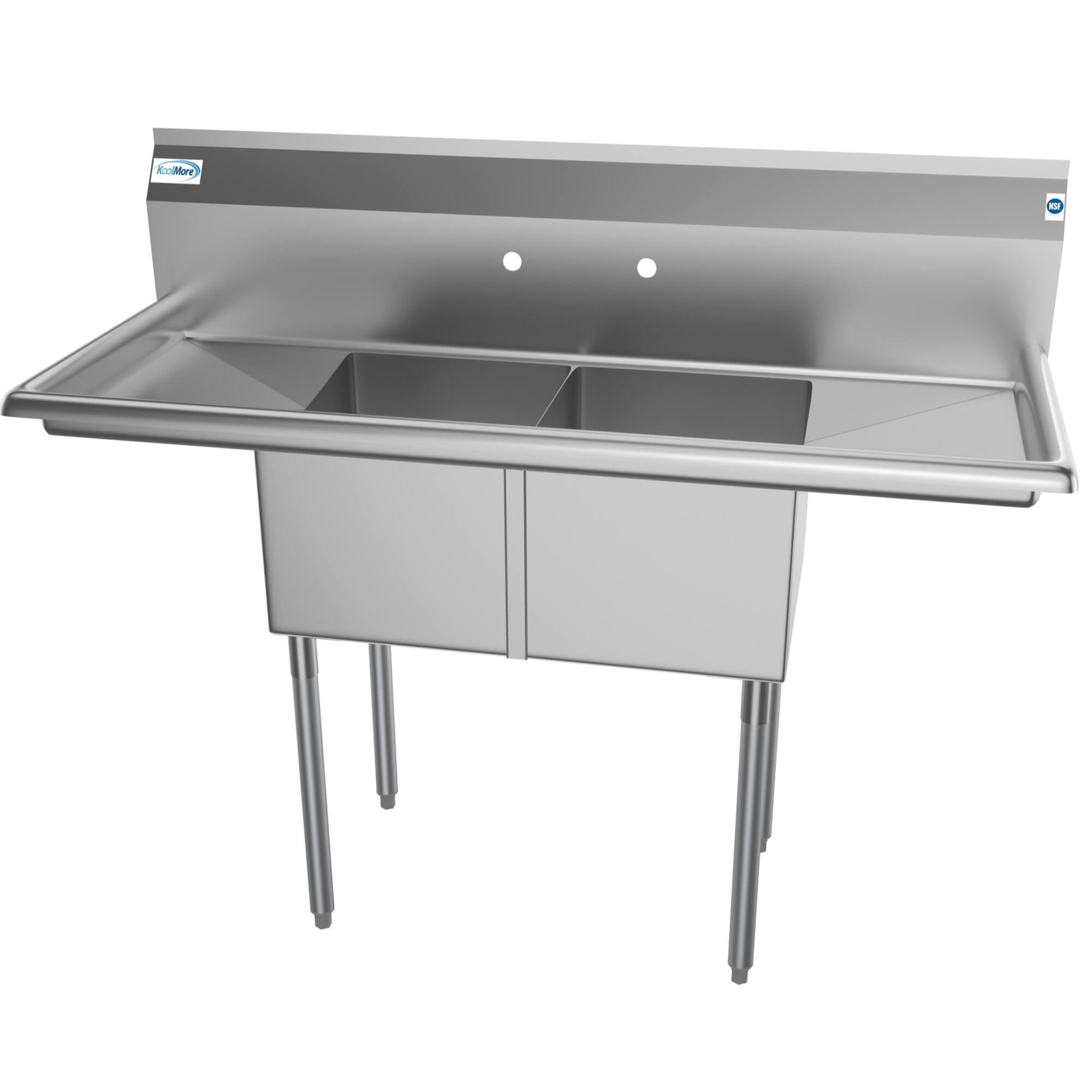 Left. Koolmore - 52 in. Two Compartment Stainless Steel  Sink with 2 Drainboards, Bowl Size 14"x 16"x 11" SB141611-12B3. - Stainless Steel.