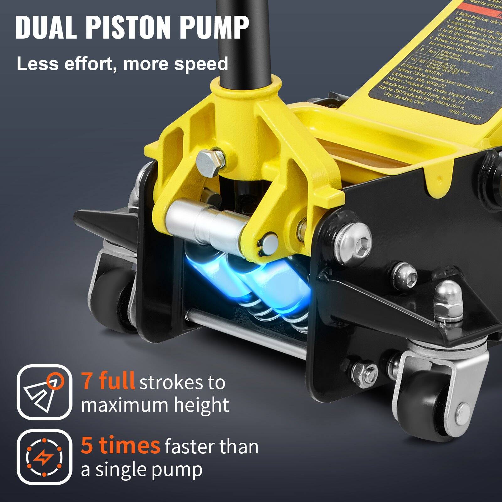 DUAL PISTON PUMP  
Less effort, more speed

7 full strokes to maximum height  
5 times faster than a single pump