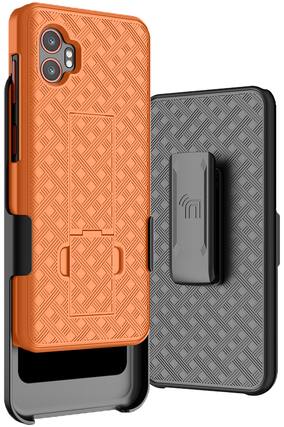 Front. Nakedcellphone - Combo for Samsung Galaxy XCover7 Pro Phone - Slim Case with Stand and Belt Clip Holster - Orange.