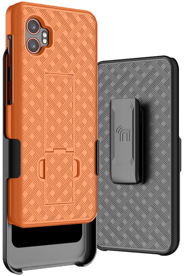 Front. Nakedcellphone - Combo for Samsung Galaxy XCover7 Pro Phone - Slim Case with Stand and Belt Clip Holster - Orange.