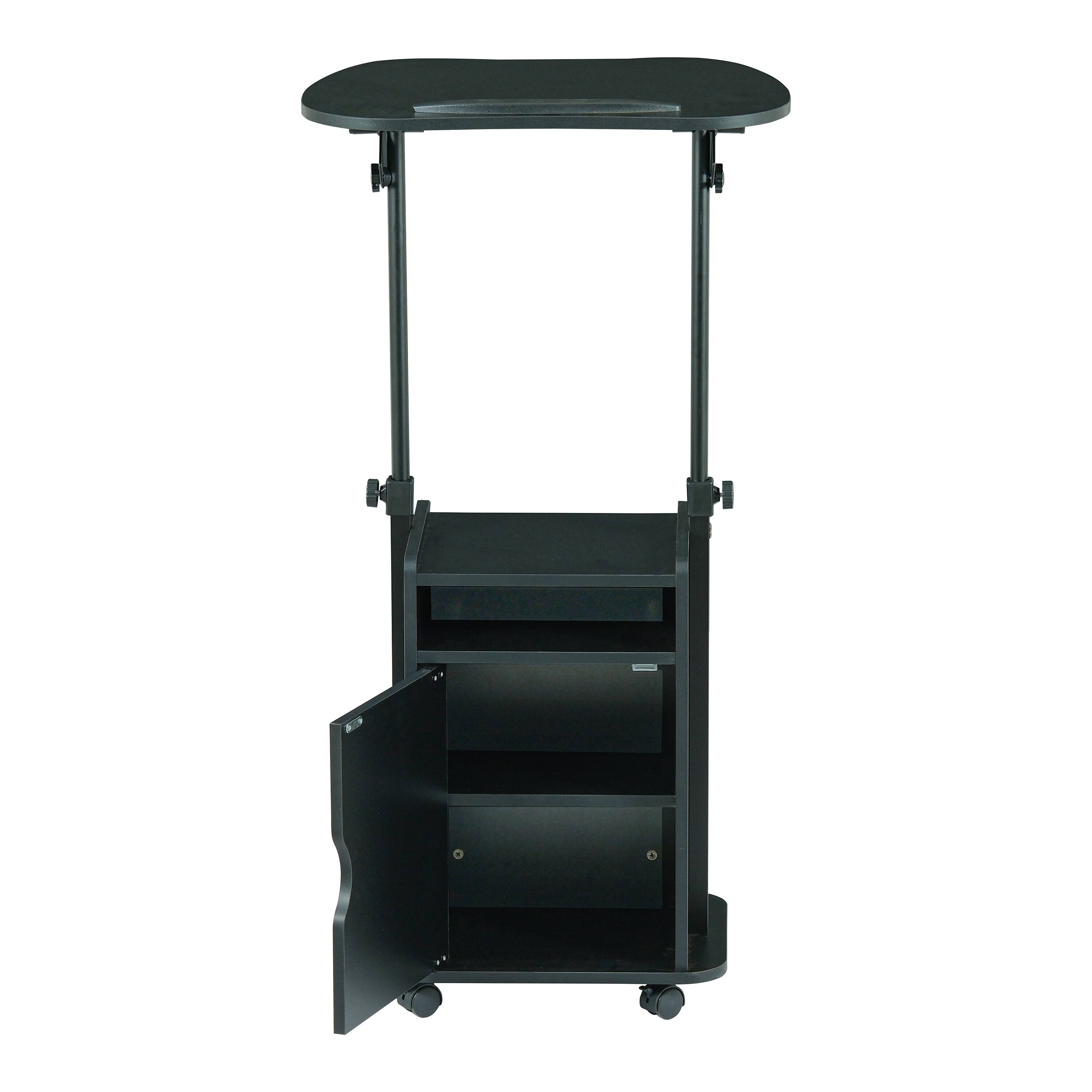 Alt View 3. TinyHomie - Techni Mobili Sit-to-Stand Rolling Adjustable Laptop Cart With Storage Black - Black.
