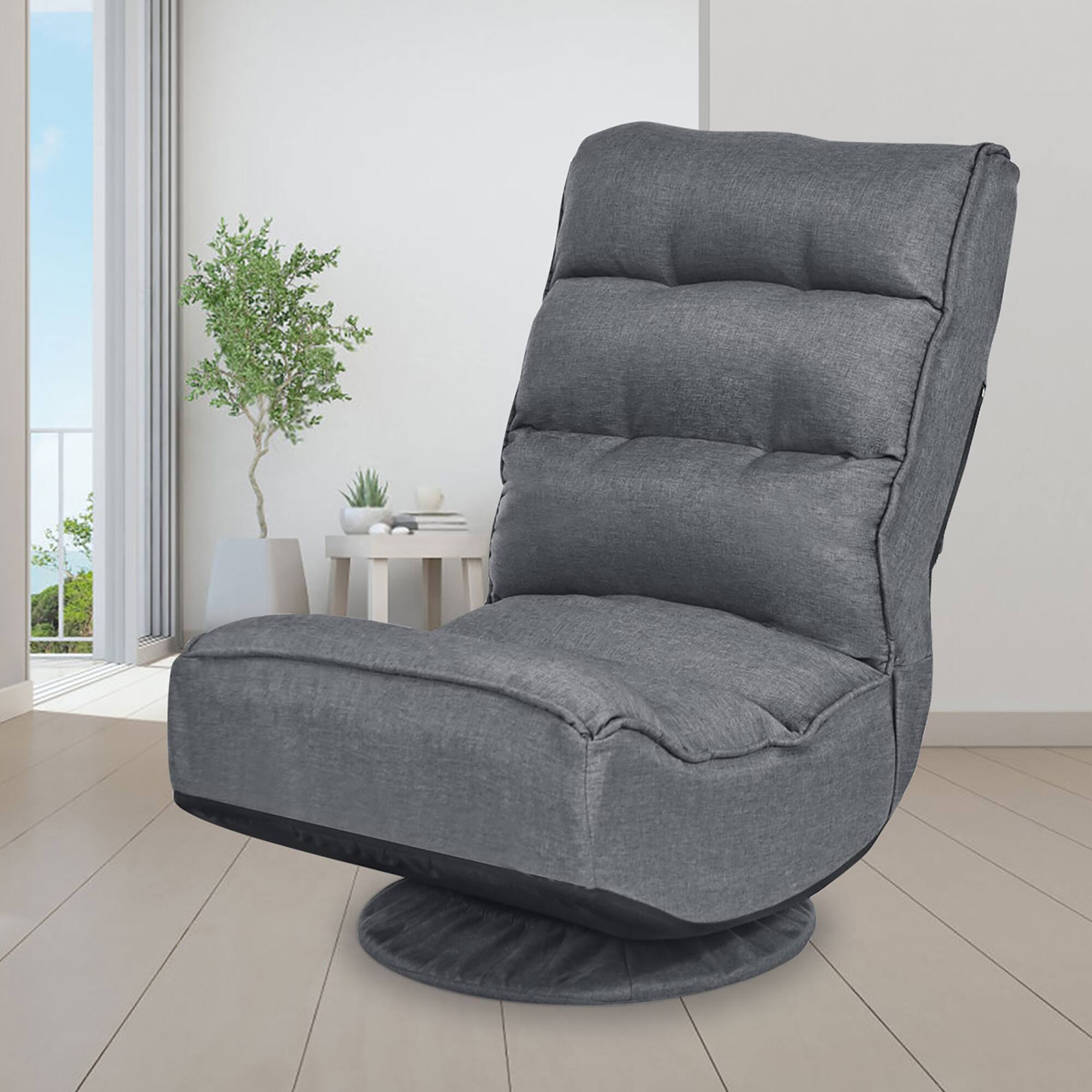 Alt View 1. Costway - Costway Gaming Chair Fabric 6-Position Folding Lazy Sofa 360 Degree Swivel - Gray.