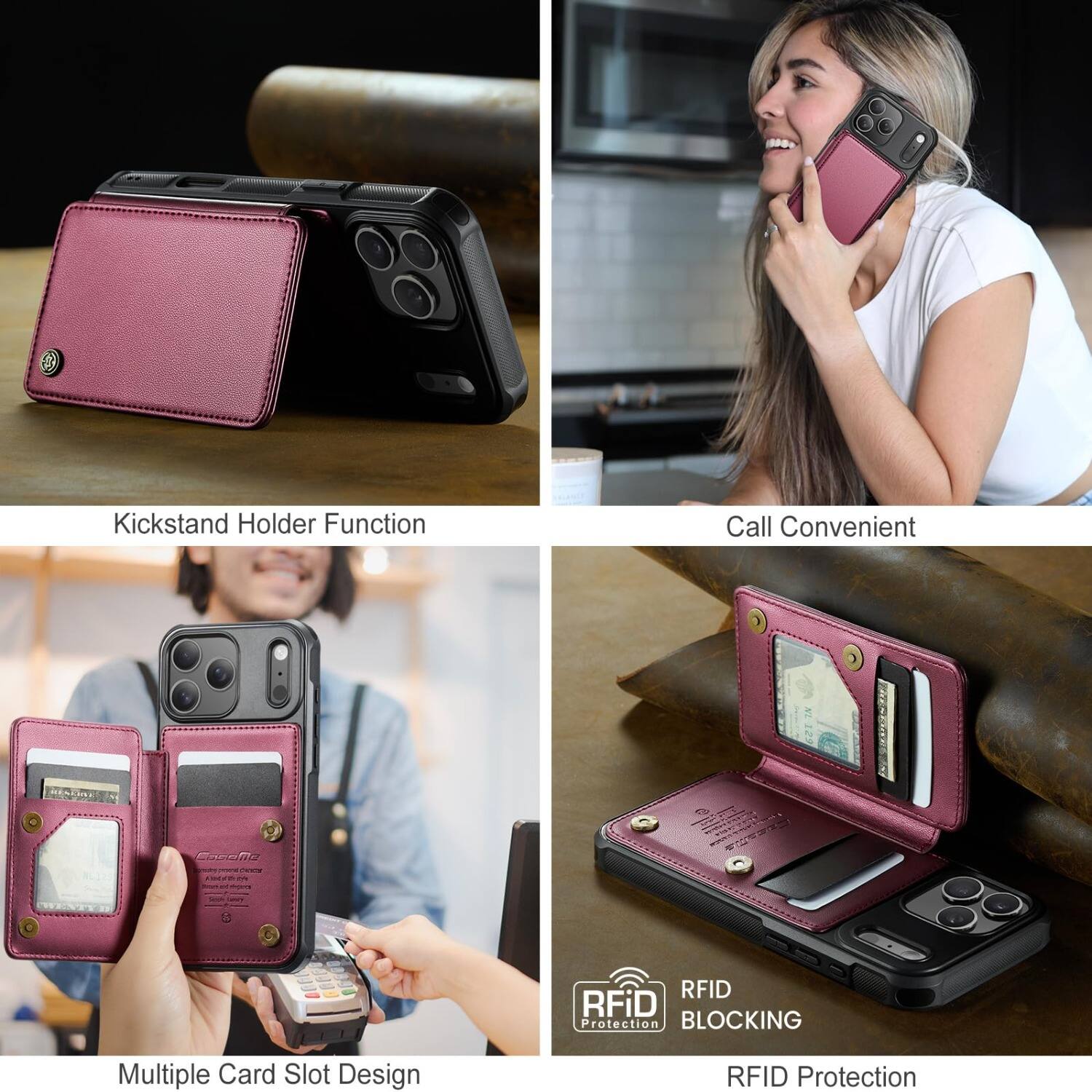 Kickstand Holder Function  
Call Convenient  
Multiple Card Slot Design  
RFID Protection