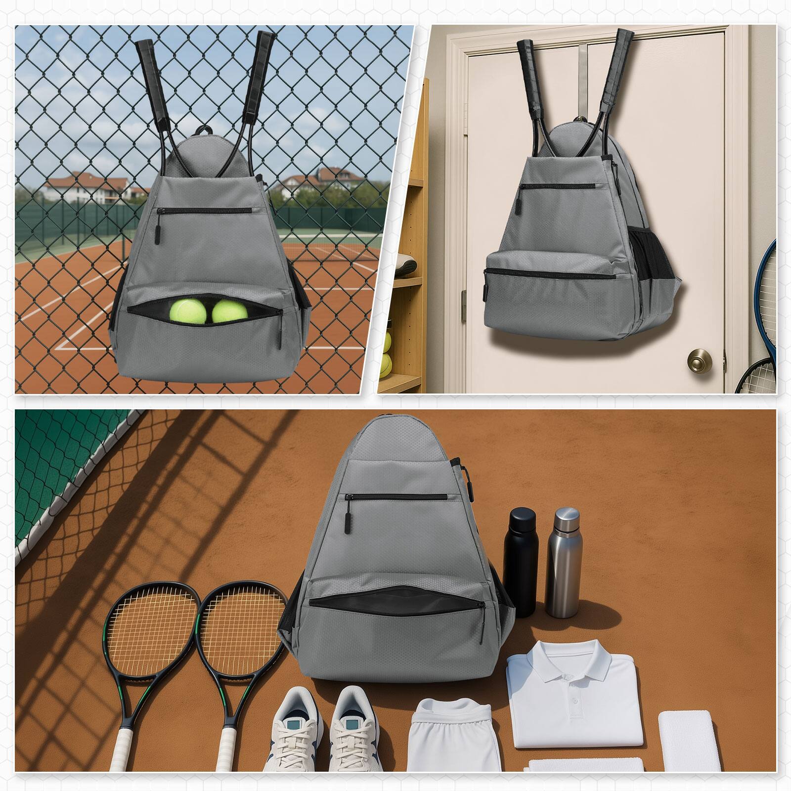 Alt View 1. Unique Bargains - Tennis Backpack for 2 Rackets Waterproof Tennis Bag with Shoe Compartment Wet/Dry Pocket Fence Hook for Tennis - Gray.