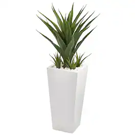 BreeBe - 40" Spiky Agave Artificial Plant in White Planter - Green
