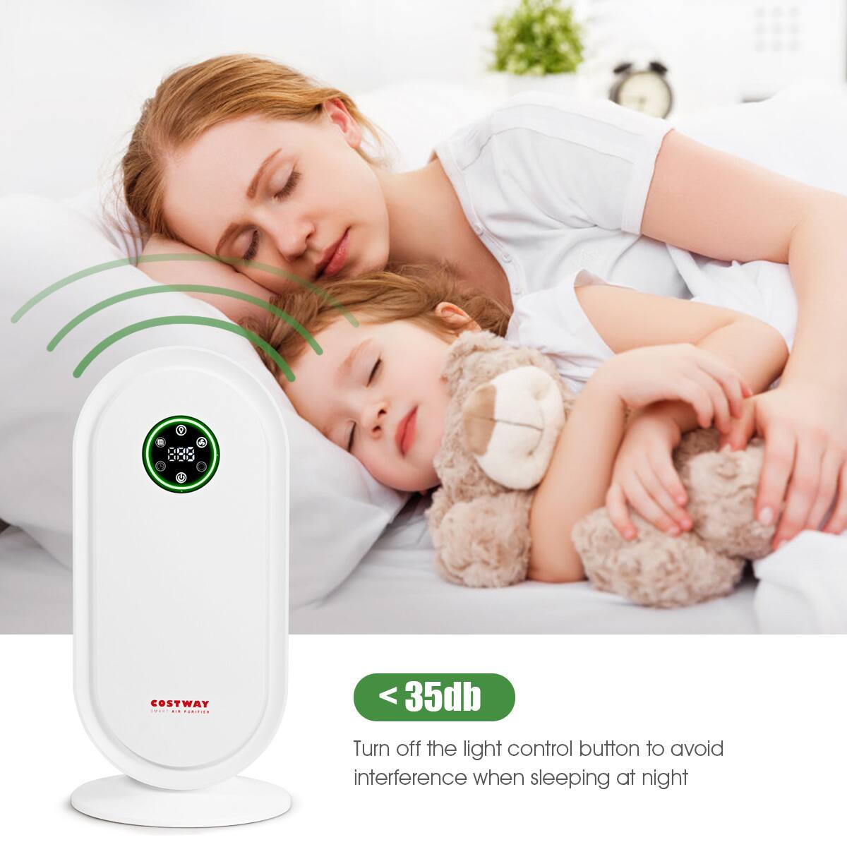 <35db  
Turn off the light control button to avoid interference when sleeping at night