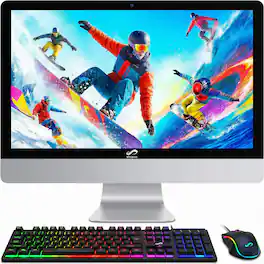 STGSivir - All in One Desktop PC, 22" FHD Display, i5 up to 3.6GHz, 16G RAM, 512G SSD, WiFi&BT, RGB Keyboard&Mouse, Win11H - White
