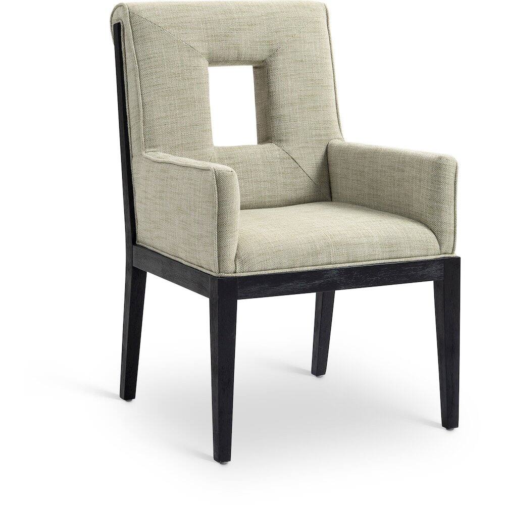 Front. Meridian Furniture - Gwendolyn Green Linen Textured Fabric Dining Arm Chair - Green.