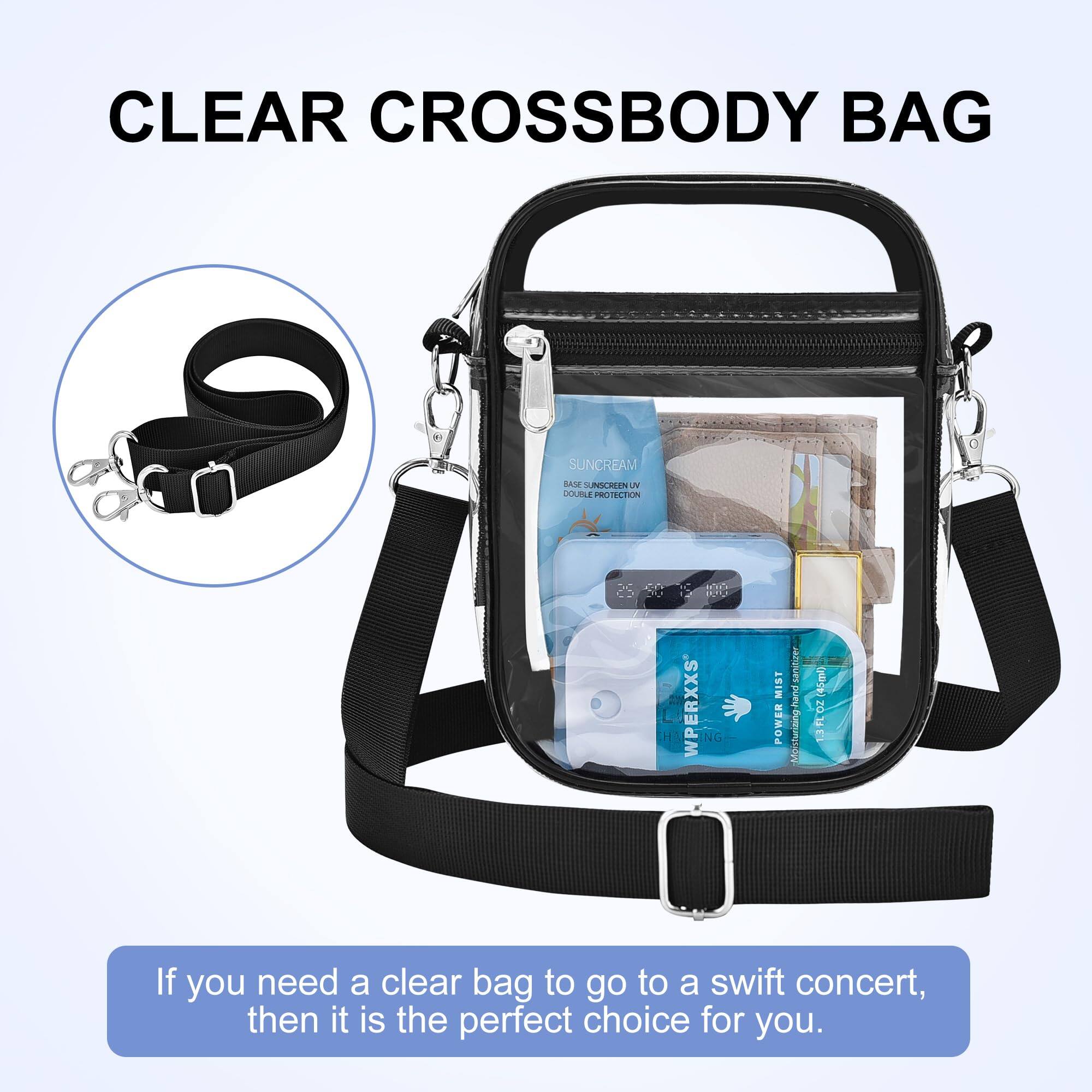 CLEAR CROSSBODY BAG

If you need a clear bag to go to a swift concert, then it is the perfect choice for you.