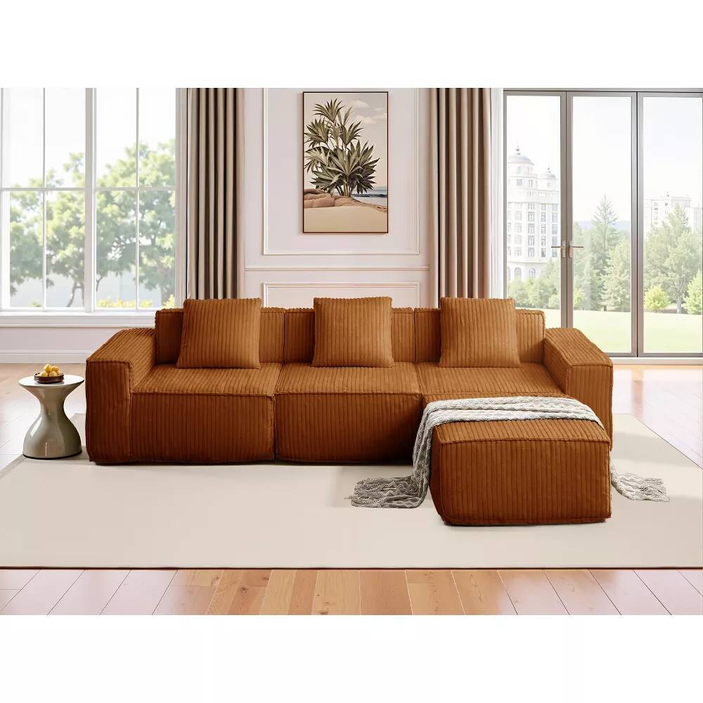 Alt View 3. Meqiodas - Boneless Couch for Living Room, Modular Sectional Sofa with Ottoman, Convertible L Shaped Couch, No Assembly Required - Orange.