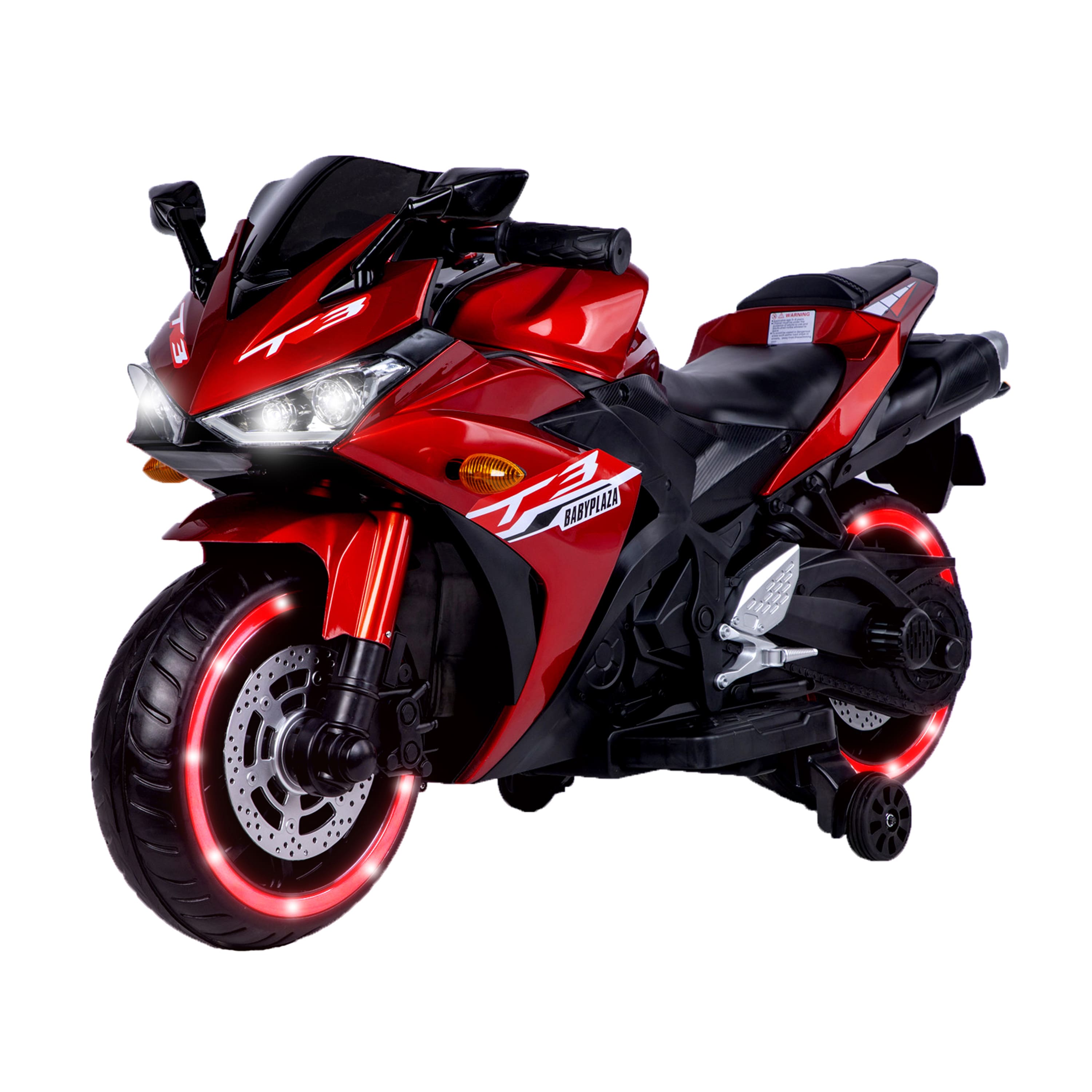 Aukfa - Kids Motorcycle 12V - Ride On Toy for Ages 3-8, Training Wheels, Manual Throttle, Lighting Wheels for Boys & Girls