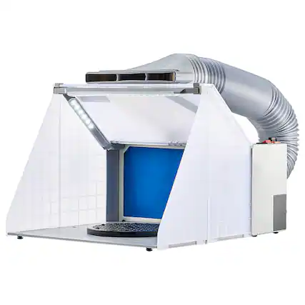 Front. VEVOR - Airbrush Spray Booth, Portable Hobby Airbrush Paint Spray Booth Kit with LED Lights, Exhaust Fan and Exhaust Extension - White.