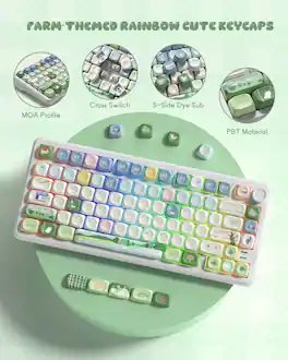 Womier - MOA Profile PBT Keycaps,133Keys Cute Style Keycap Set,Dye-Sublimation Rainbow Theme for Most 60% 65% 75% 80% 100% - Green