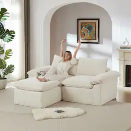 Loheer - Modern Cloud Sofa 80 Inch Corduroy Sectional Couch Modular Furniture for Living Room - White