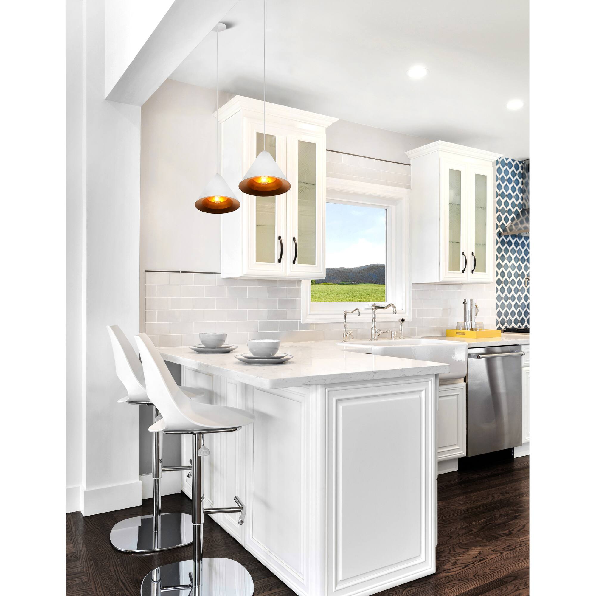 Alt View 2. CWI Lighting - Keila 1 Light Down Pendant With Matte White & Gold Finish - Matte White.