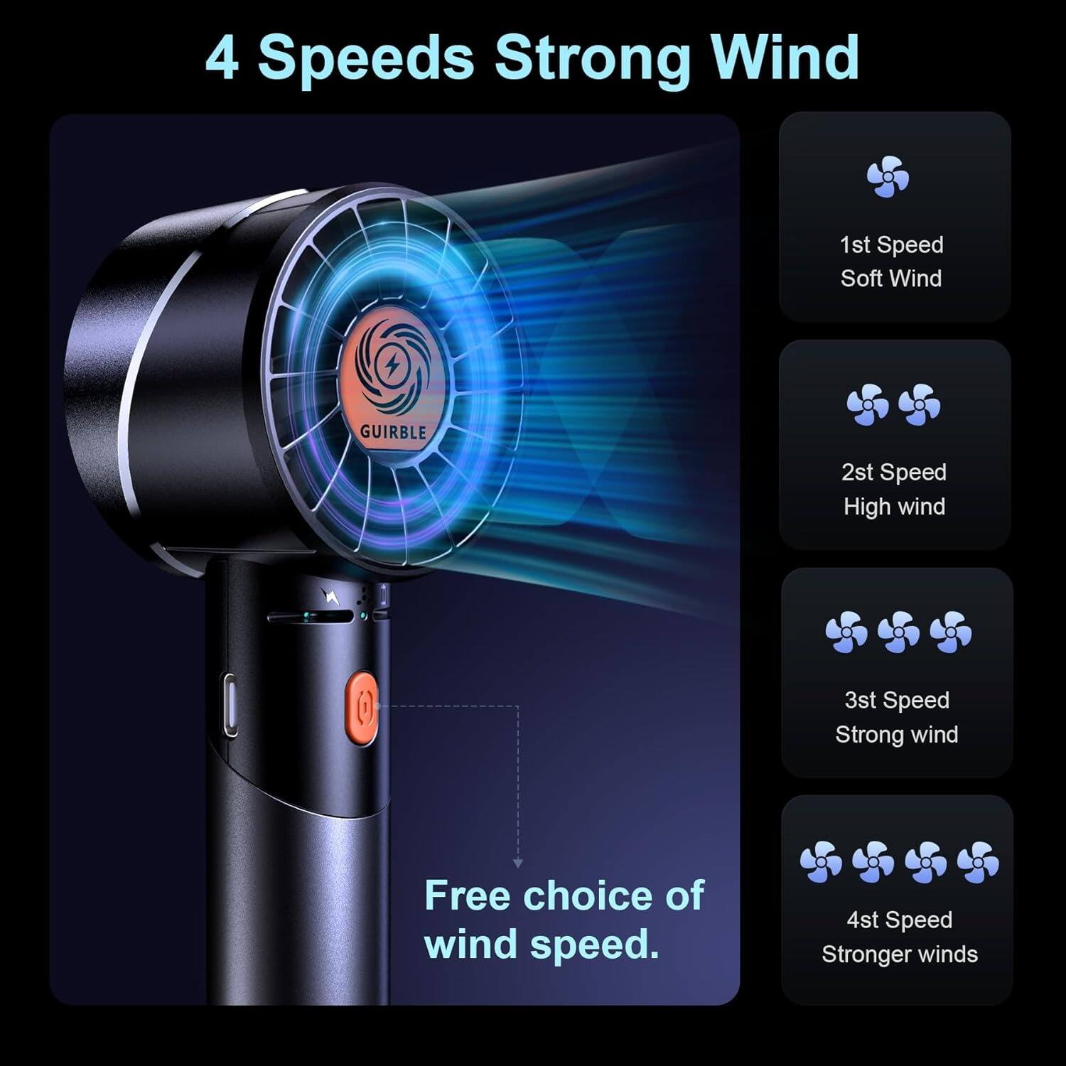 4 Speeds Strong Wind

1st Speed  
Soft Wind

2nd Speed  
High Wind

3rd Speed  
Strong Wind

4th Speed  
Stronger Winds

Free choice of wind speed.