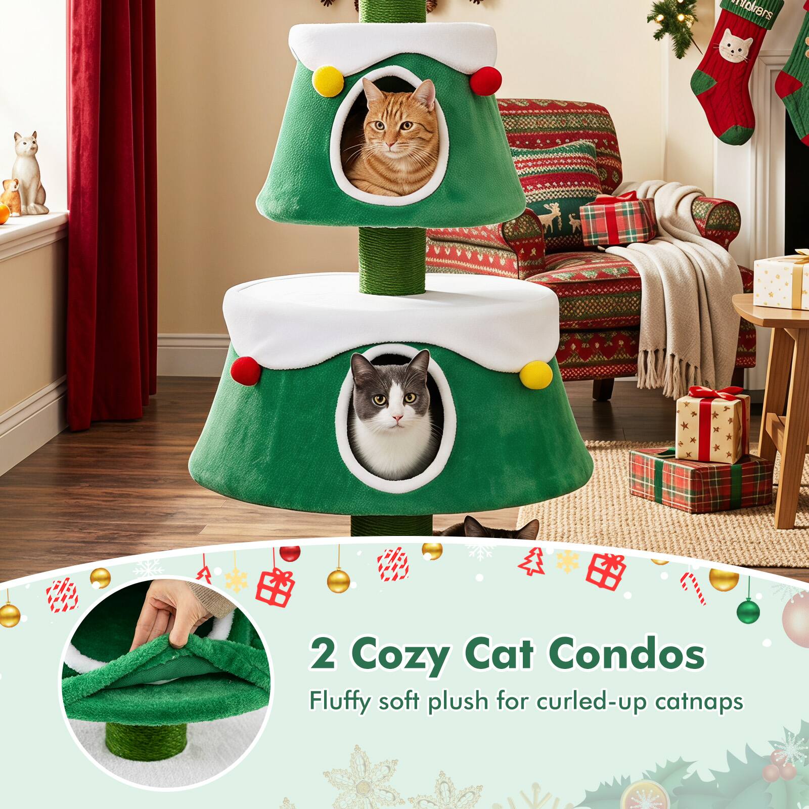 2 Cozy Cat Condos  
Fluffy soft plush for curled-up catnaps