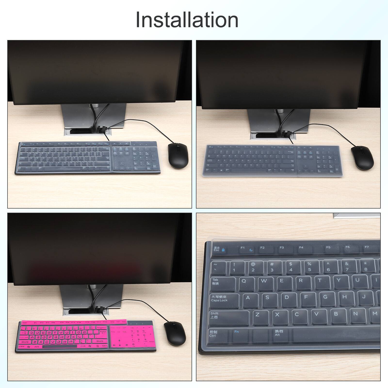 Installation

1. Connect the keyboard and mouse to the computer.
2. Place the keyboard and mouse on the desk.
3. The keyboard lights up in pink.
4. The keyboard is ready for use.