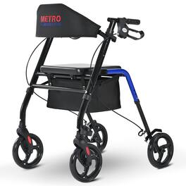 Metro Mobility - M934 8" Wheels Rollator Walker with Seat for Seniors, Foldable Lightweight All-Terrain, 300lb Capacity - Blue