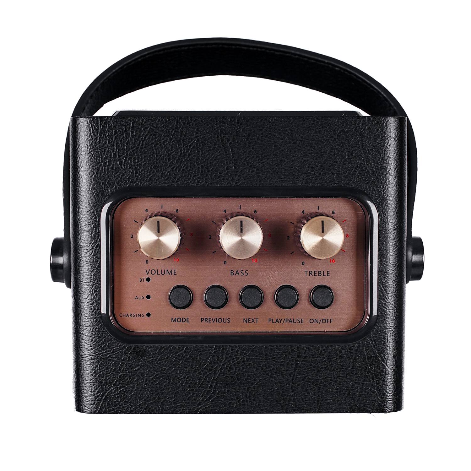 VOLUME  
BASS  
TREBLE  

AUX  
CHARGING  

MODE  
PREVIOUS  
NEXT  
PLAY/PAUSE  
ON/OFF
