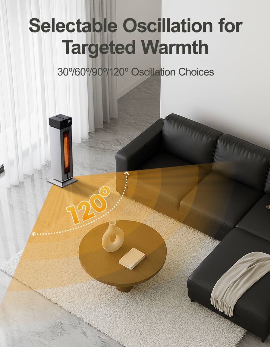 Selectable Oscillation for Targeted Warmth  
30% 60% 90% 120° Oscillation Choices  
120°