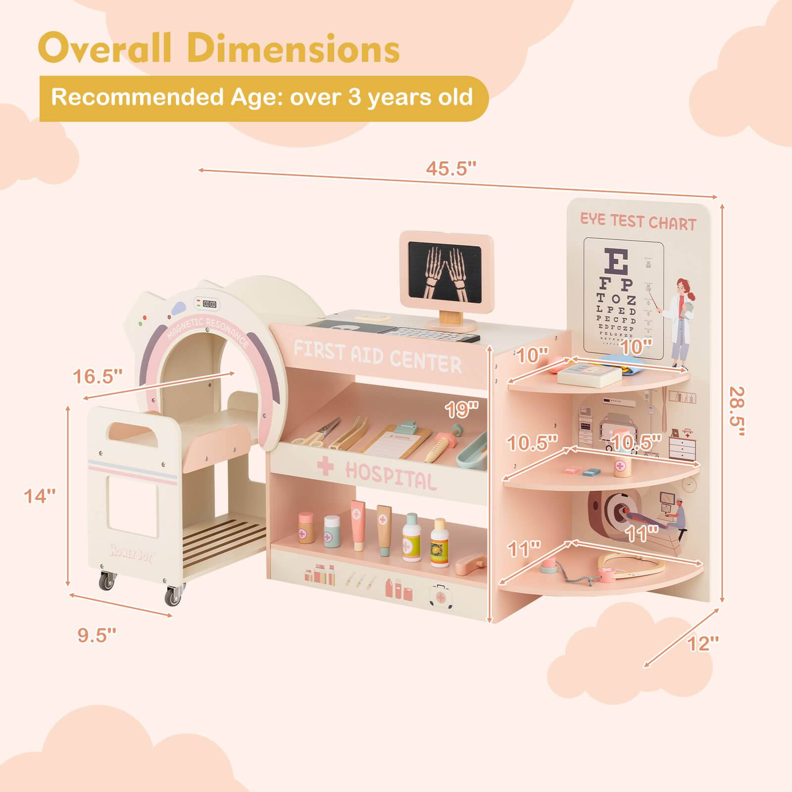 Overall Dimensions  
Recommended Age: over 3 years old  

45.5"  
16.5"  
14"  
9.5"  
10"  
10"  
19"  
10.5"  
10.5"  
11"  
11"  
12"  
28.5"